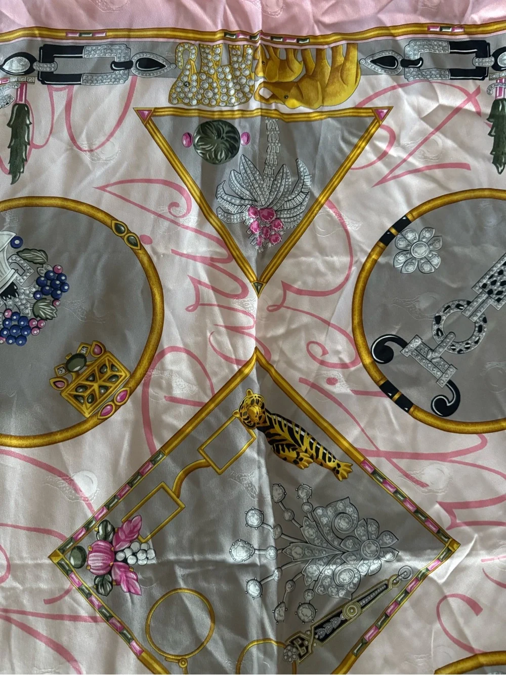 Vintage Must de Cartier Jewelry Animals Silk Scarf 34x34 pink